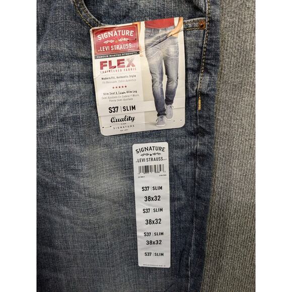 Levi Strauss Signature S37 Jeans Mens 38x32 Slim Super Flex Denim Whiskered - Picture 2 of 12